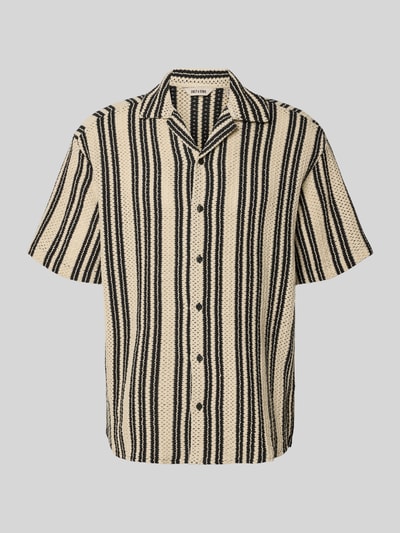 Produktfoto, Regular Fit vrijetijdsoverhemd uit katoenmix model 'DANI' van Only & Sons met all-over streepmotief, beige en zwart, knitwearstructuur