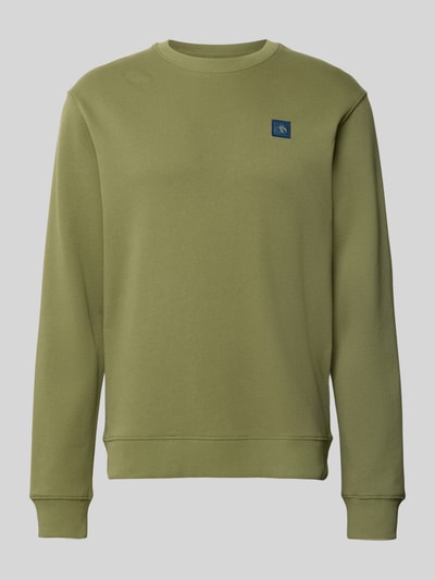 Produktfoto, Sweatshirt mit Label-Badge und Rundhalsausschnitt von Scotch & Soda aus Reine Baumwolle in Olive, Regular-Fit, sichtbare Stoffstruktur