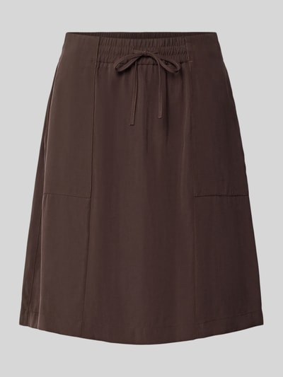 Productfoto, uni bruine gerader midi-rok uit modalmix met zichtbare zakken en strikbandje, Gerader Midi-Rock aus Modal-Mix Modell 'Rania city' van OPUS, context Dames minirok