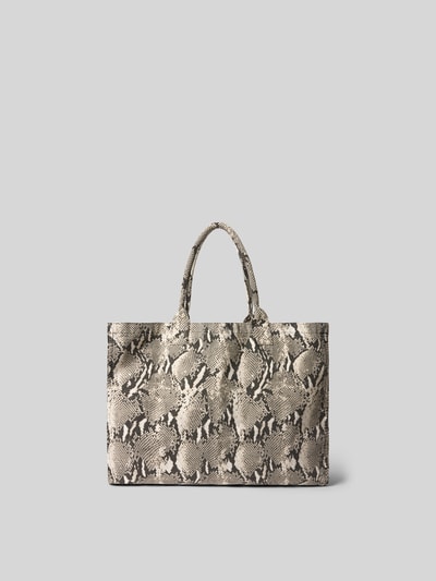 Produktfoto, Shopper aus reiner Baumwolle von Anine Bing mit Strukturmuster, offenem Hauptfach, kurzen Tragehenkeln, Label-Print, beige und schwarz, Maße circa 50 x 36 x 15 cm.