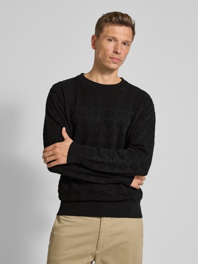 HUGO Gebreide pullover met ribboorden, model 'Sargyle' Zwart - 4
