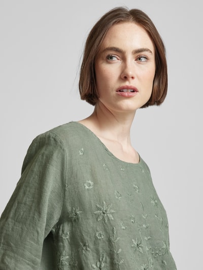 ZABAIONE Linnen blouse met structuurmotief, model 'La44ura' Kaki - 3