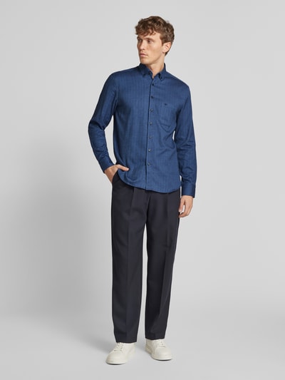 Fynch-Hatton Freizeithemd mit Button-Down-Kragen Modell 'Herringbone' Marine 1