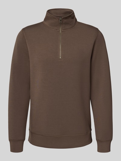 Casual Friday Sweatshirt met opstaande kraag en ritssluiting, model 'Sebastian' Lichtbruin - 2