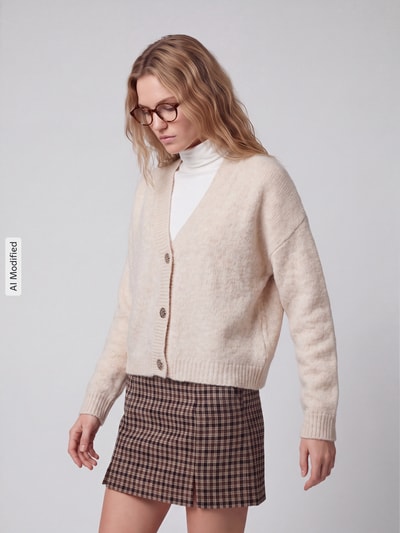 ONLY Cardigan mit großen Knöpfen Modell 'ONLZOEY' Ecru Melange 3