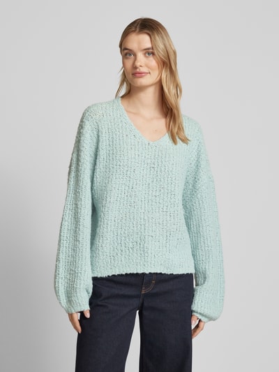 Vero Moda Oversized gebreide pullover met V-hals, model 'JULIETTE' Rietgroen - 4