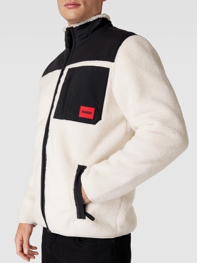 HUGO Sweatjacke mit Kontrastbesatz Modell 'Demongrass' Offwhite 3