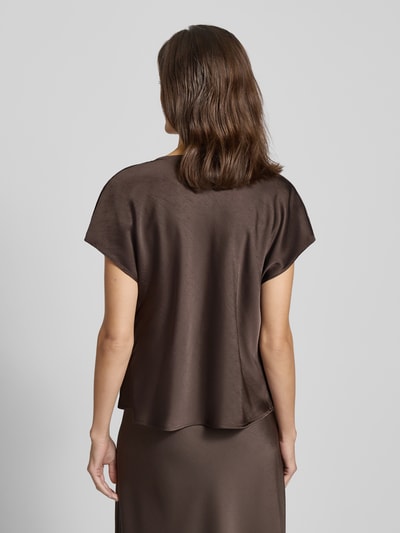 Neo Noir Blouseshirt-van satijn met cascadehals, model 'Annabeth' Donkerbruin - 5