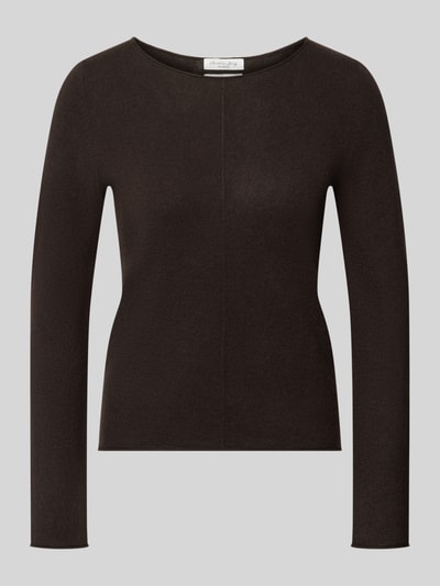 Produktfoto, Regular Fit Strickpullover aus reinem Kaschmir von Christian Berg Woman in Dunkelbraun mit Rundhalsausschnitt und Ziernaht, feine Textur