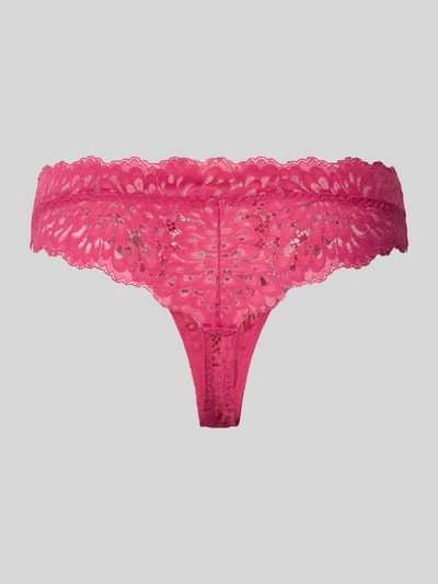 Produktfoto, Slim Fit String aus floraler Spitze Modell 'Lime' von Neo Noir, dames string van elastische materiaalmix met bloemenkant, felroze kleur, fijne kanten textuur