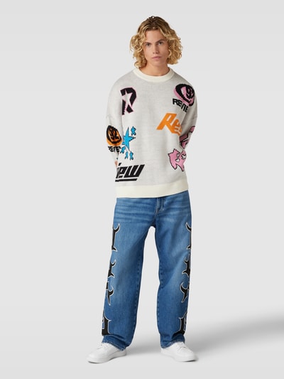 REVIEW Y2K Baggy Jeans mit auffälligem Print Blau 1