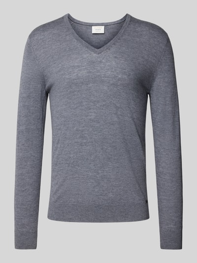 OLYMP Level Five Slim fit gebreide pullover met ribboorden Zilver - 2