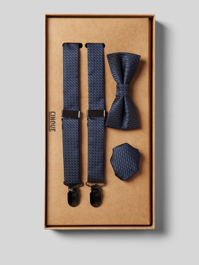 Cinque Bretels in een set met strik en pochet, model 'Enrico' Marineblauw - 1