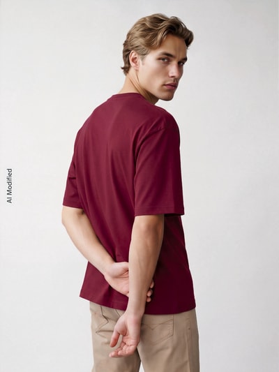 Selected Relaxed Fit T-Shirt mit Rundhalsausschnitt Modell 'OSCAR' Bordeaux 5