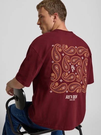 REVIEW Oversized T-shirt met labelprint en ronde hals Roestrood - 3