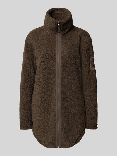 Produktfoto, Relaxed Fit Jacke mit Stehkragen Modell 'Umi' von Didriksons, braunes Strukturmuster, Reißverschluss und Logo-Detail
