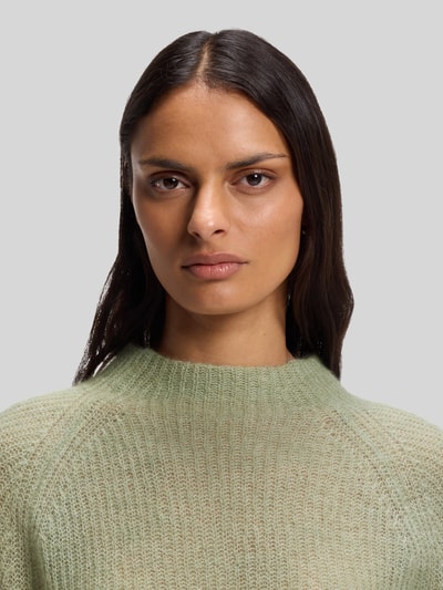BOSS relaxed fit pullover van wolmix met opstaande kraag Lindegroen - 3