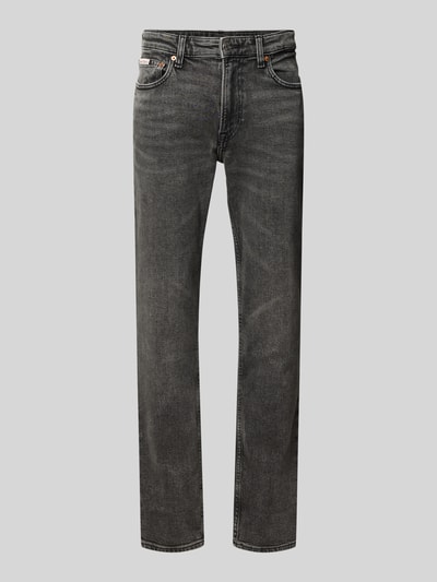 Produktfoto, Slim Fit Jeans aus Baumwoll-Mix von Calvin Klein Jeans, kolor szary, faktura gładka, delikatne przetarcia