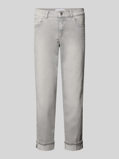Produktfoto, Straight Fit Jeans im 5-Pocket-Design Modell 'Darlene' von Angels in hellem Grau mit fixiertem Umschlag aus Baumwoll-Mix mit Stretch-Anteil, verkürzte Passform