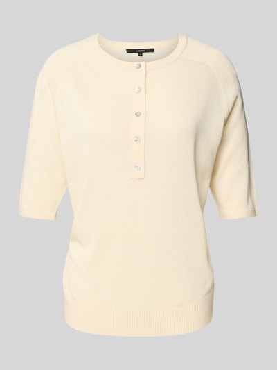 Produktfoto, Strickshirt mit kurzer Knopfleiste Modell 'Turelia' von Someday, Damen Strickshirt, Material-Mix mit Lyocell-Anteil, gerader Schnitt, Rundhalsausschnitt, Raglanärmel, cremefarbener Feinstrick, strukturierte Oberfläche, Vorderansicht
