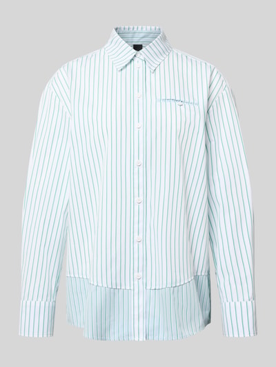 Produktfoto, Regular Fit Bluse mit Brusttasche von Marc Cain, reine Baumwolle, Hemdblusenkragen, Knopfleiste, gestreiftes Muster, Größe 36, Rückenlänge 73 cm, Ärmellänge 58 cm