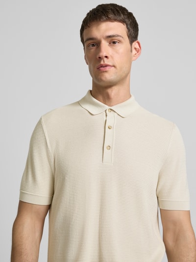 BOSS Regular fit gebreid poloshirt van een mix van lyocell en katoen, model 'LANNOTTI' Offwhite - 3