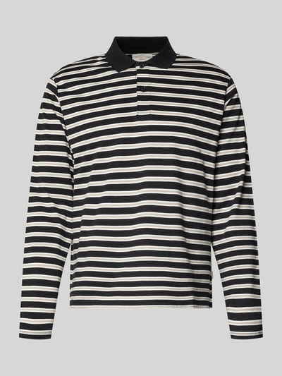 Productfoto, Regular Fit Poloshirt met streeppatroon model 'CASSIS' van Jack & Jones in zwart-witte tinten, katoen, longsleeve, knoopsluiting, ruglengte maat M 66 cm.