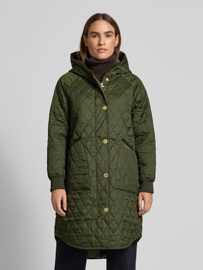 Barbour Relaxed fit gewateerde lange jas met corduroy, model 'HILARY' Olijfgroen - 4