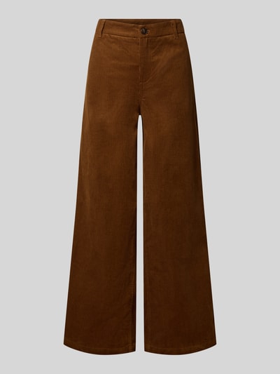Produktfoto, braune, weit geschnittene Cord-Hose aus reiner Baumwolle, Flared Fit, Modell 'Nora' von My Essential Wardrobe, Szerokość w rozmiarze 36: 43 cm, długość nogawki wewnętrznej w rozmiarze 36: 77 cm