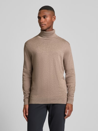 Tom Tailor Regular Fit Rollkragenpullover aus reiner Baumwolle mit Logo-Stitching Mud 4