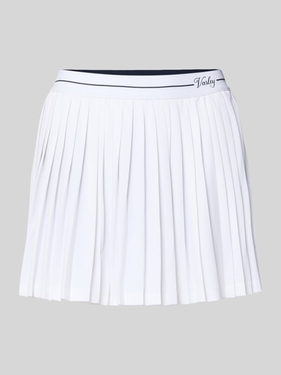 Produktfoto, Minirock mit integrierten Shorts Modell 'Clemency' von VARLEY, weiß, A-Linie, Bund mit Logo-Stitching, gelegte Falten, elastischer Material-Mix