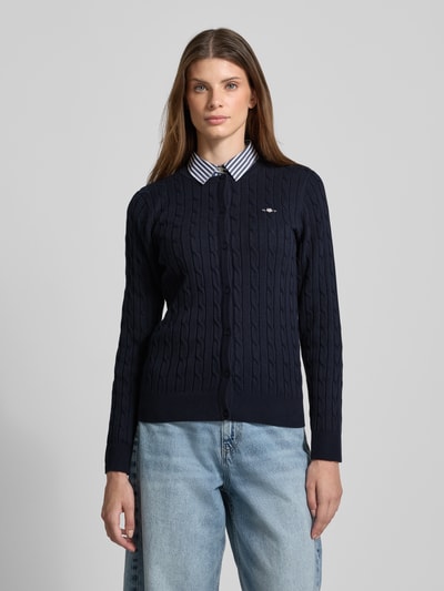 Gant Kardigan ze ściegiem warkoczowym i wyhaftowanym logo Ciemnoniebieski 4