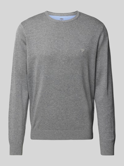 Fynch-Hatton Gebreide pullover met labelstitching, model 'Superfine' Zilver gemêleerd - 2