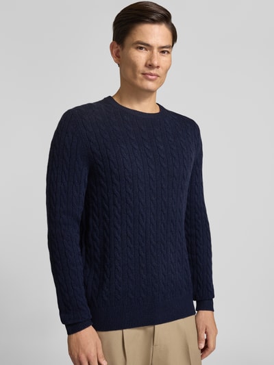 Christian Berg Men Slim Fit Strickpullover aus reinem Kaschmir mit Zopfmuster Marine 3