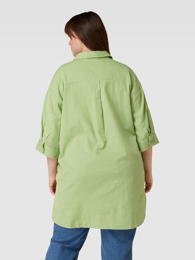 Fransa Plus PLUS SIZE overhemdblouse met 3/4-mouwen, model 'Maddie' Rietgroen - 5