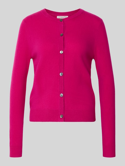 Produktfoto, Strickjacke aus reinem Kaschmir mit durchgängiger Knopfleiste van Christian Berg Woman, felroze kleur, regular fit, ribboorden, Met lange mouwen, effen design, bies, ruglengte maat S: 55 cm, mouwlengte maat S: 63 cm