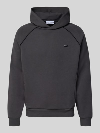 Produktfoto, Hoodie mit Logoprint und Kontrastspipings von REVIEW im Regular Fit, Baumwoll-Mix, dunkle Farbe, glatte Textur
