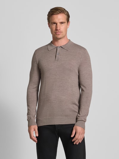 Christian Berg Men Slim fit gebreide pullover van wolmix Roodbruin gemêleerd - 4