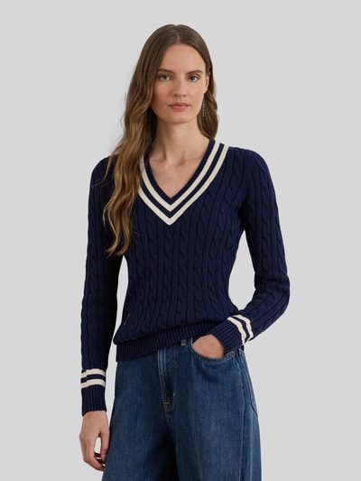 Lauren Ralph Lauren Sweter z dzianiny o kroju slim fit z czystej bawełny Granatowy 4
