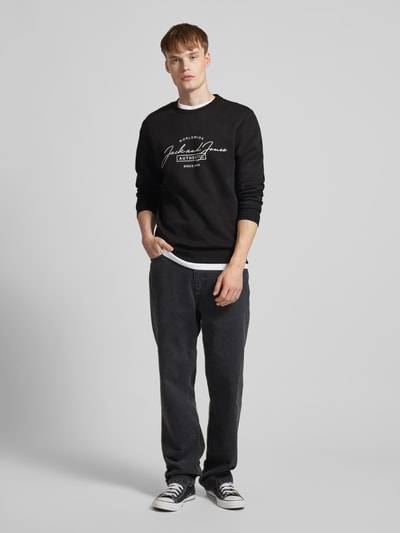 Jack & Jones Sweatshirt met labelprint, model 'FERRIS' Zwart - 1