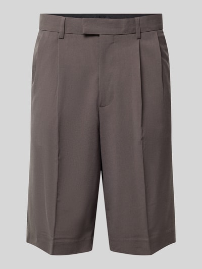 Produktfoto, Straight Fit Shorts mit Viskose-Anteil von Lindbergh in Braun, Elastischer-Material-Mix, Bundfalten, Gesäßtaschen, Haken-Reißverschluss
