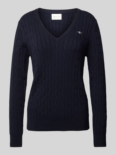 Gant Gebreide pullover met kabelpatroon Marineblauw - 2