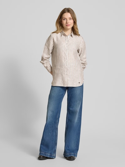 Weekend Max Mara Regular Fit Leinenhemdbluse mit Motiv-Stitching Modell 'JOSEF' Hellbraun 1