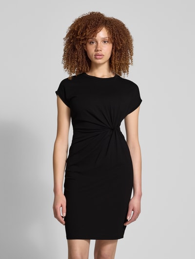 EDITED Knielange jerseyjurk met knoopdetail, model 'Faith' Zwart - 4