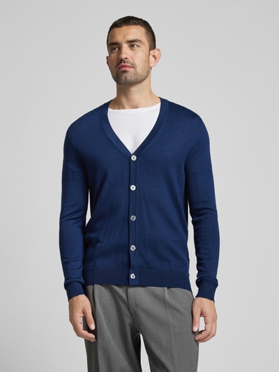 Christian Berg Men Slim Fit Cardigan aus Woll-Mix mit V-Ausschnitt Dunkelblau Melange 4