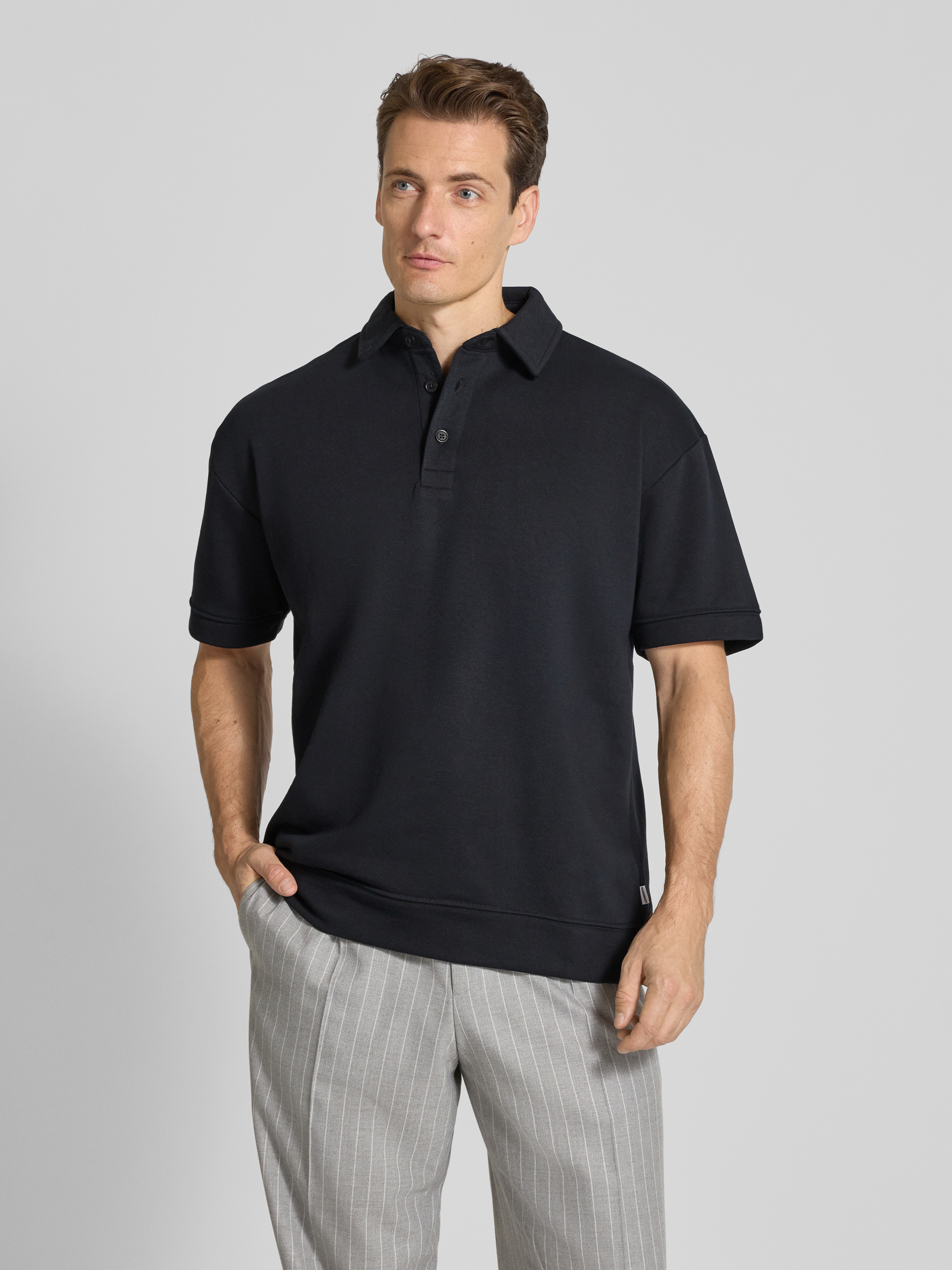 Lindbergh Oversized Poloshirt mit Polokragen und Label-Detail Black 4