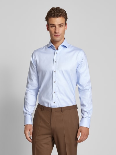 Profuomo Slim fit zakelijk overhemd met haaikraag, model 'Cutaway' Bleu - 4