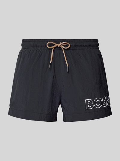 BOSS Relaxed Fit Badeshorts mit Label-Print Modell 'Mooneye' Black 1