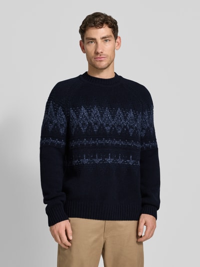BOSS Orange Sweter z dzianiny o kroju relaxed fit z mieszanki wełny model ‘KAROMBO’ Granatowy 4