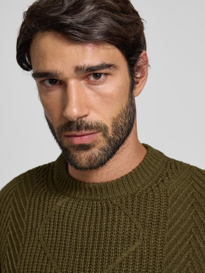 Manuel Ritz Gebreide pullover met kabelpatroon en ronde hals Petrol - 3